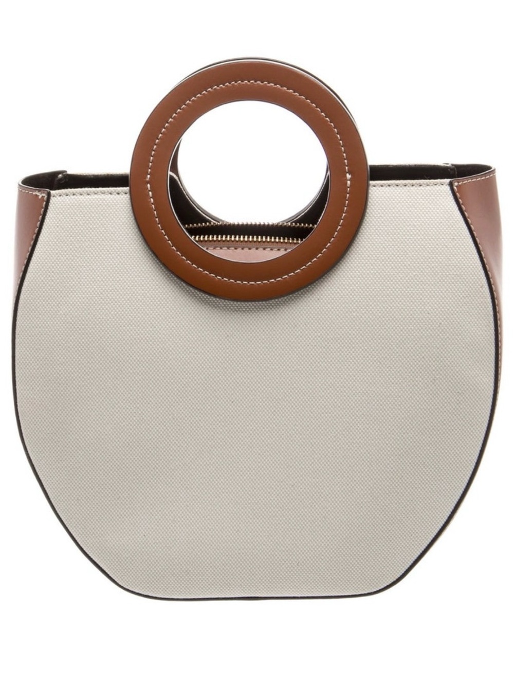 Staud White and Brown Top -Handle Tote with removable insert